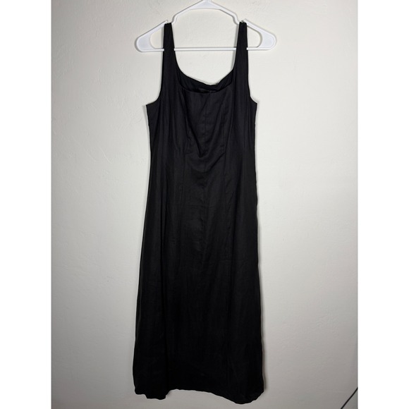 Jenni Kayne Kinney Dress Black Linen Square Neck Midi A Line Size M - Picture 3 of 11